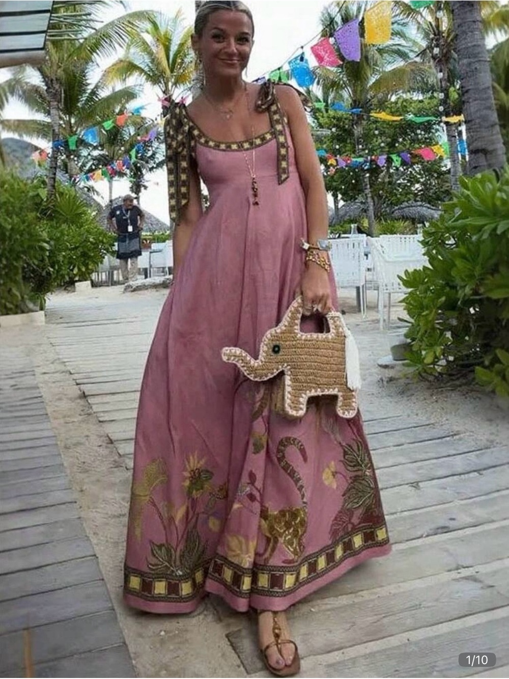 Boho Pink Floral Maxi Dress with Tie Straps